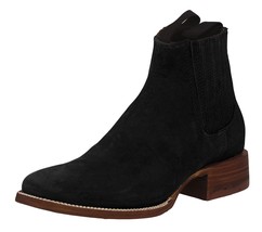 Mens Black Chelsea Ankle Boots Leather Cowboy Wear Square Toe Botas Vaquero - £79.67 GBP