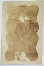 RPPC Christmas Scene Tree Dolls Decorations Streamers Tinsel c1910 Postcard E23 - £21.08 GBP