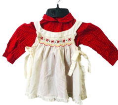 Polly Flinders Hand Smocked 2 Piece Dress Red Off White Girls T3 Cotton ... - $34.78