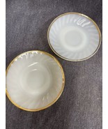 Lot Of 2 Anchor Hocking Fire King White Gold Trim Swirl Milk Glass Saucers - $5.94