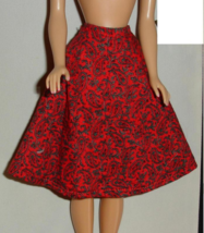 Barbie doll clothes vintage clone skirt black and brick red print fashion  - £7.88 GBP