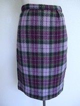 Vintage 50s 60s Purple Plaid Wool Skirt XS Cambridge Casuals Lavender Green Secy - £23.24 GBP