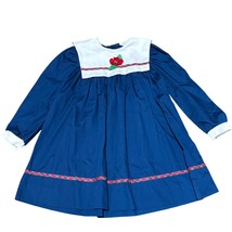 Peaches N Cream Girls Blue Christmas Dress 4T With Red Plaid Trim &amp; Whit... - $19.20