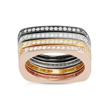 Sterling Silver GP, Rose GP, and Black Plating CZ Square Multi Ring - £115.40 GBP