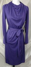 Vintage SEARS Evening Dress Long Fitted Purple Tie Belt Button Cuffs For... - £76.94 GBP