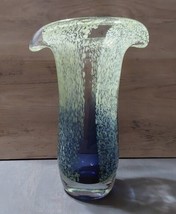 Blown Glass Blue Green Fluted Flared Glass Vase 8&#39;&#39; Art Glass Teleflora ... - $27.72