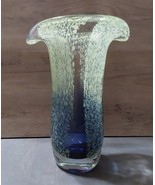 Blown Glass Blue Green Fluted Flared Glass Vase 8&#39;&#39; Art Glass Teleflora ... - £21.90 GBP