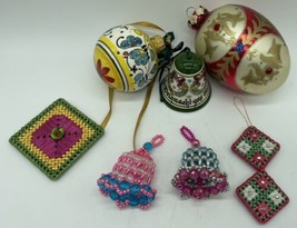 Lot Of Vintage Hand painted Sewn &amp; Beaded Christmas Ornaments 7 Different - £9.71 GBP