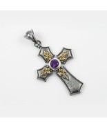 Pedro Cross Natural Amethist Two Tone Bronze &amp; Sterling Silver Pendant - $3,171.85 MXN