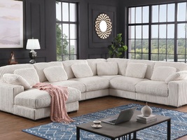 Sandy Elegant Beige Corduroy Corner Sectional with Chaise Lounge - $2,199.00