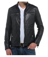 Men Leather Jacket Black Slim fit Biker Motorcycle Genuine Lambskin Jack... - £92.42 GBP