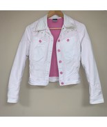 Vintage Y2K 80s 90sNIKE White Jean Jacket Bedazzled Women’s XS 0-2 Pink ... - £127.58 GBP