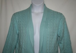 Croft &amp; Barrow Misses MEDIUM Cardigan Sweater Aqua Blue Open Front Cable Knit M - £9.94 GBP