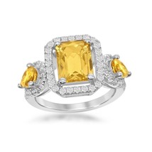 Sterling Silver Triple Citrine with White Topaz Border 10.71cttw Ring - £143.20 GBP
