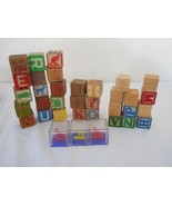 35 Vintage Plastic Peekaboo Wood Ridged Building Blocks Letter Numbers P... - $14.80