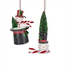 Midwest-CBK 5&quot; Top Hat Snowman &amp; Bottle Brush Christmas Ornament Set of 2#154936 - £19.74 GBP