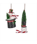 Midwest-CBK 5&quot; Top Hat Snowman &amp; Bottle Brush Christmas Ornament Set of ... - £18.70 GBP