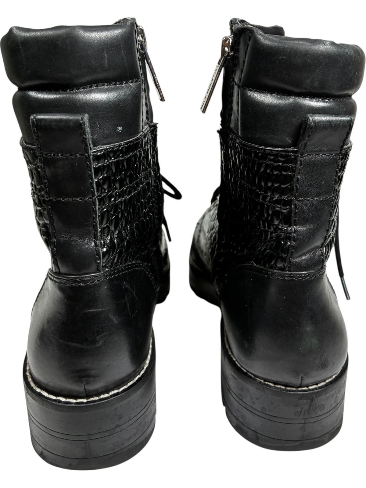 Gianni Bini women's Croc Embossed Black Leather Zip Lace-up Combat Boots size 8M Item image 11
