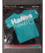 VTG 1986 HANES Original Package Crew Neck Pocket T Shirt Size M Teal NOS - $16.79