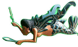 Dewi Sri Rice Goddess  Mermaid Hanging Lady Hand Wood C+M 15&quot; BLUE new style - £68.74 GBP