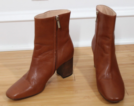 Club Monaco 40 9.5 Brown Leather Side Zip Heeled Ankle Boots Italy - $56.99