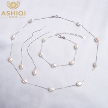 Real 925 Sterling Silver Natural Freshwater pearl  Jewelry Sets Necklace Bracele - £28.86 GBP