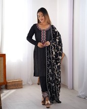 Black suit set with heavy sequins work and embroidered dupatta - $75.00