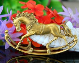 Vintage Rocking Horse Gold Tone Brooch Pin Designer Signed Figural P&amp;E - £22.27 GBP