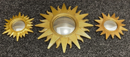 Gold Sunburst Convex Wall Mirror Mid-Century Style Sun Star Set ~ Vintage 90s - £229.33 GBP