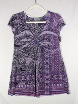 Unity World Wear Women&#39;s Top Blouse Purple sz Large Sequins - £6.72 GBP