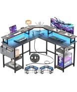 L Shaped Gaming Desk With Power Outlets &amp; Led Lights, L- Shaped Desk Com... - £221.90 GBP