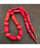 Antique AFRICAN Red GLASS BEADS Necklace and 6mm whiteheart beads - $99.81 CAD