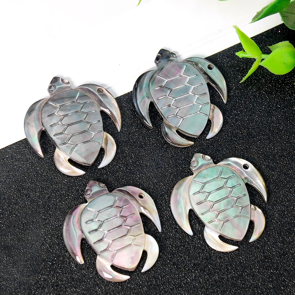 Genuine Black Sea Shell Touries Charms Carving Turtle Pendant Mother of ... - $13.53