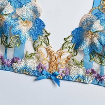 Triangle Lace Up Bum Blue Lingerie Set With Tie Matching Thong & Bra - Small image 6