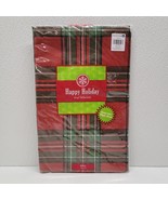 Elrene Christmas Holiday Vinyl Tablecloth Round 60&quot; Red &amp; Green Plaid - $14.75