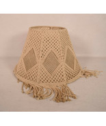 Vintage Crochet Hanging Macrame Lamp Shadecotton Fringe Shabby Chic 12.5&quot; - £38.76 GBP