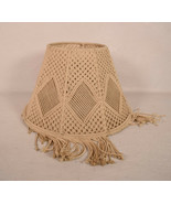 Vintage Crochet Hanging Macrame Lamp Shadecotton Fringe Shabby Chic 12.5&quot; - $49.50
