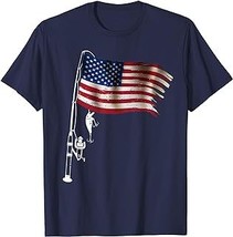 American Flag Bass Fishing Kid Boy Youth Men Women Patriotic T-Shirt - $15.99+
