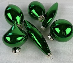 Ornament Christmas Balls 6 Teardrop Round Oval Icicle Green Shatterproof  2002 - £5.40 GBP