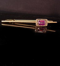 14k Ruby 10 Diamond Bar pin - 14kt Victorian gold unisex brooch - Estate jewelry - £419.66 GBP