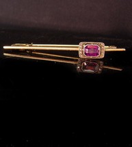 14k Ruby 10 Diamond Bar pin - 14kt Victorian gold unisex brooch - Estate jewelry - £394.52 GBP