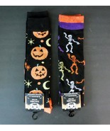NWT 2 Pairs Black Socks Shoe Sz 5-9 Womens Knee Highs Halloween Skeleton... - £7.04 GBP