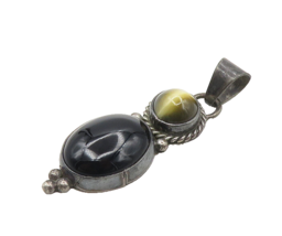 NAVAJO 925 Sterling Silver  Vintage Tiger's Eye &amp; Black Onyx Pendant  PT... - $87.39