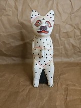 Vintage Eclectic Folk Art Wood Spotted Cat Figurine Sculpture Statue 8” Tall - $14.94