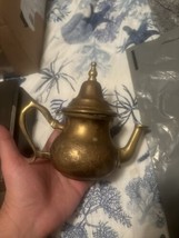 Mini Solid Brass India Design Footed Teapot Floral Etched Small Ornate  - £14.80 GBP