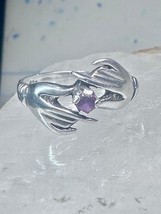 Hands ring holding stone red pinkish vintage size 7 sterling silver wome... - $57.42