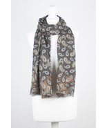 All Over Paisley Print Merino Wool Scarf - Brown Navy - £39.34 GBP