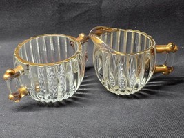 1940s JEANNETTE GLASS Creamer &amp; Sugar Set - NATIONAL Pattern With Gold A... - $15.38
