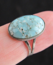 1950&#39;s Estate Sale! Sterling Silver Gemstone Blue Agate Womens Ring .925 Size 6 - £24.26 GBP