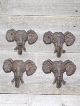 4 Elephant Head Hooks Wall Mount Coat Hat Key Towel Bath Hall Tree Cast Iron  - £17.53 GBP